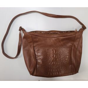 Ponte Vintage 80's Brown Leather Crocodile-Embossed Crossbody Shoulder Bag